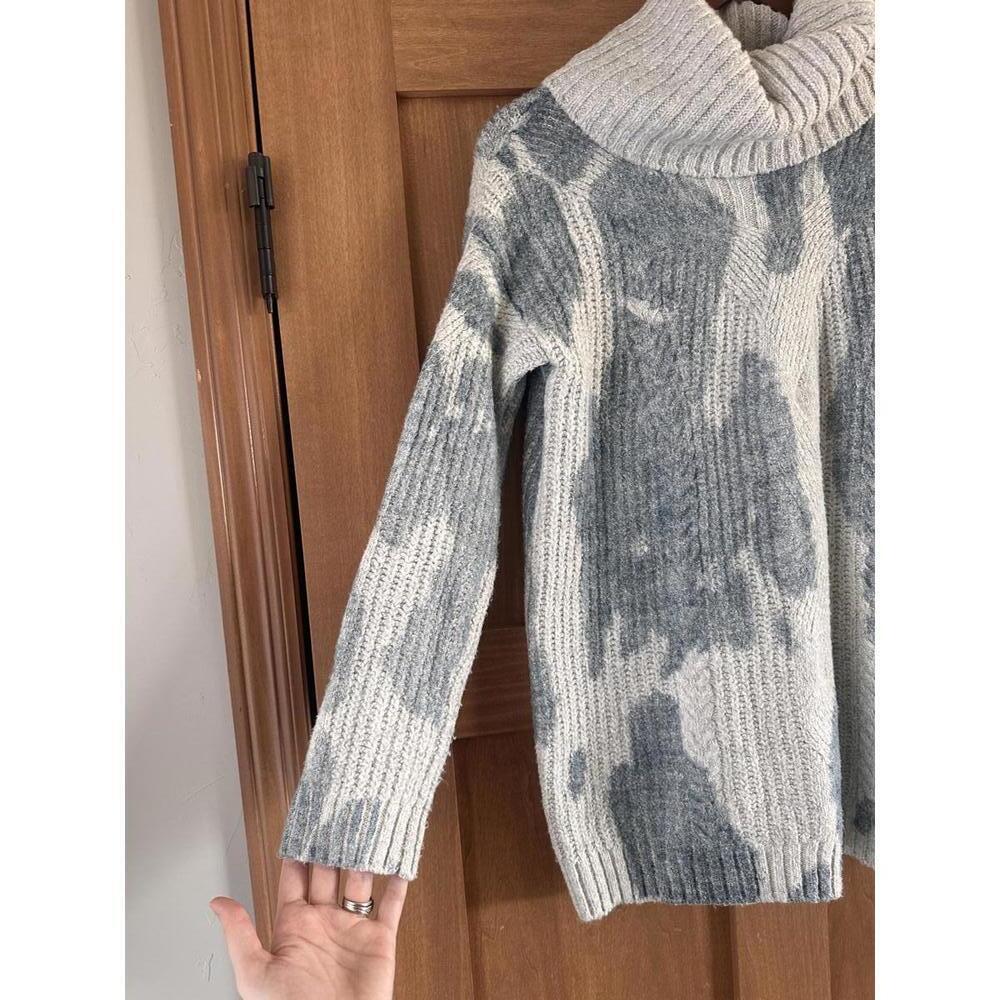 Pilcro Anthropologie Spotted Turtleneck Sweater Cream & Blue Women XS Oversized - Picture 3 of 13